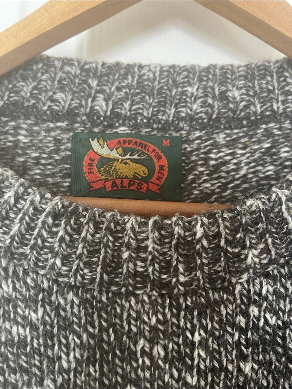 Alps Vintage Wool and Cotton Crewneck OversizedSweater Salt and Pepper Medium